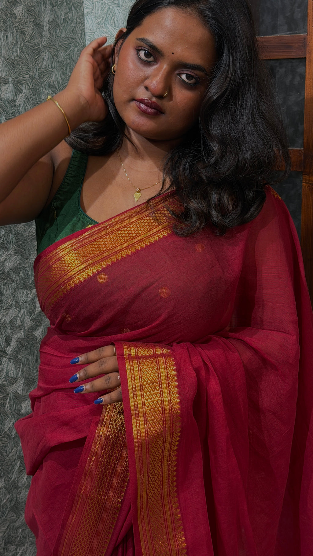 Maroon Mul cotton saree