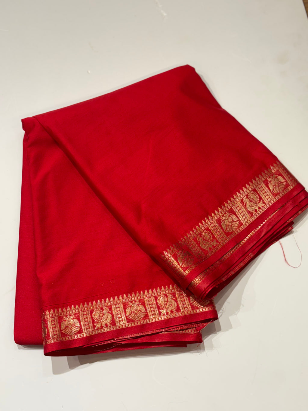 Red colour semi mysore silk
