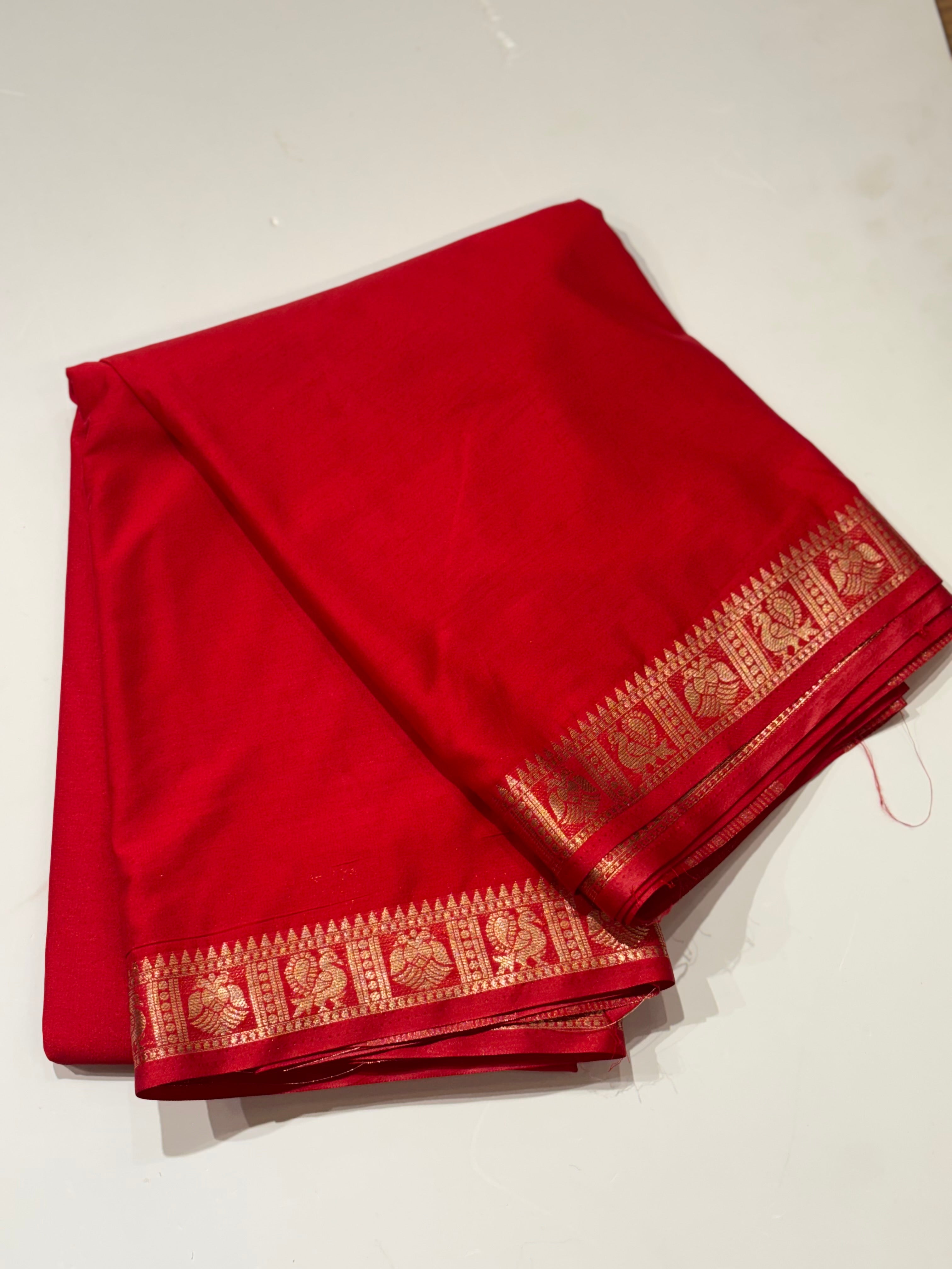 Red colour semi mysore silk
