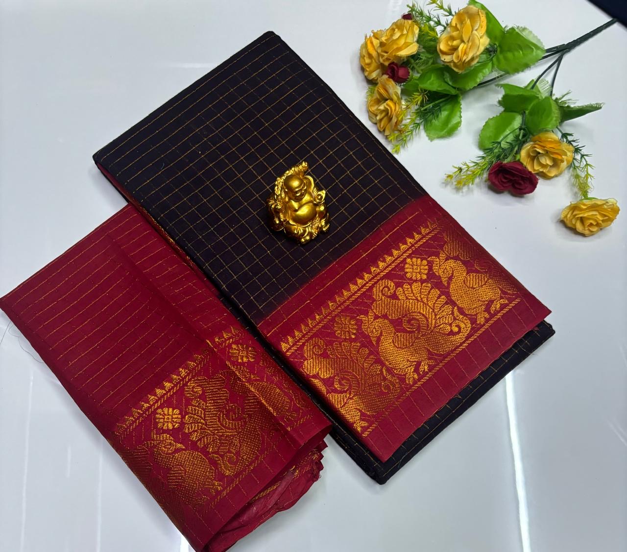 Sungudi checked saree | red and dark maroon
