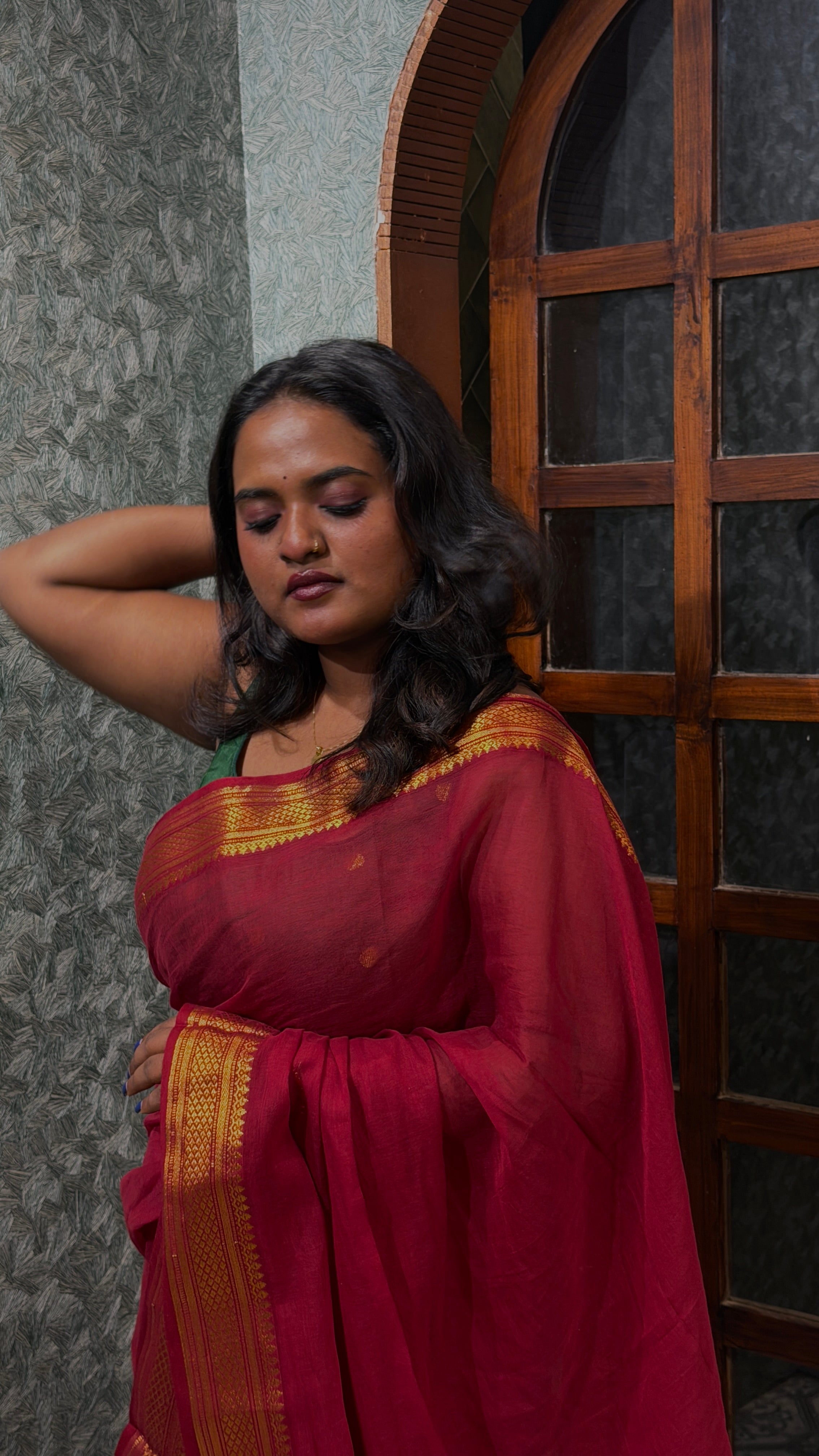 Maroon Mul cotton saree