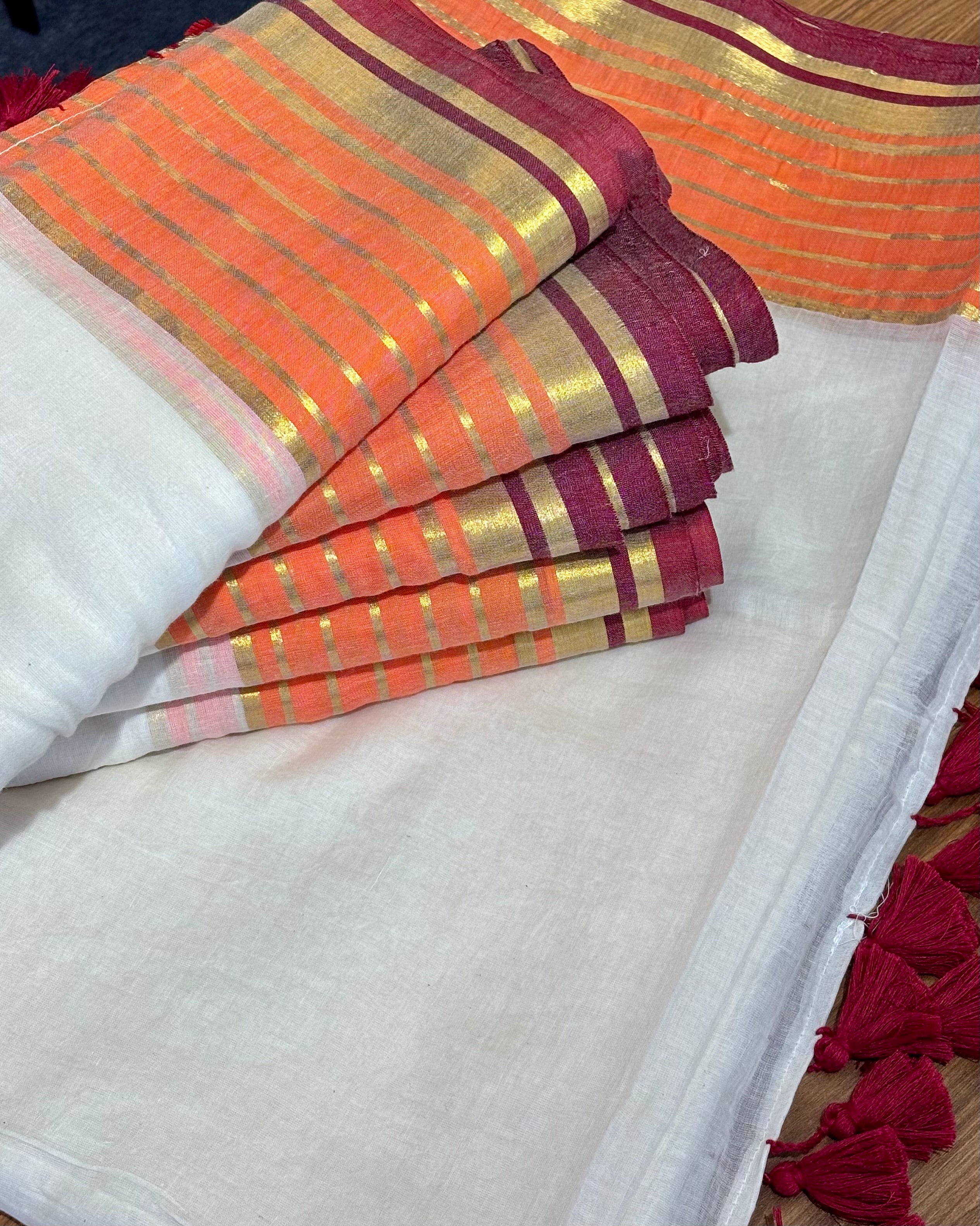 Orange border mul cotton