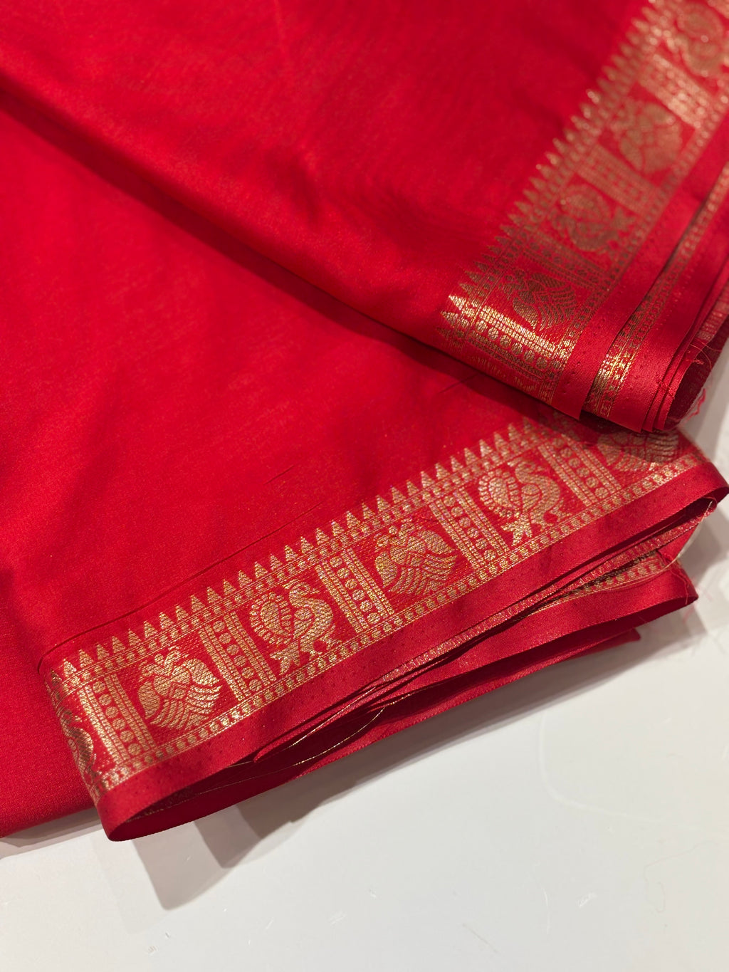 Red colour semi mysore silk
