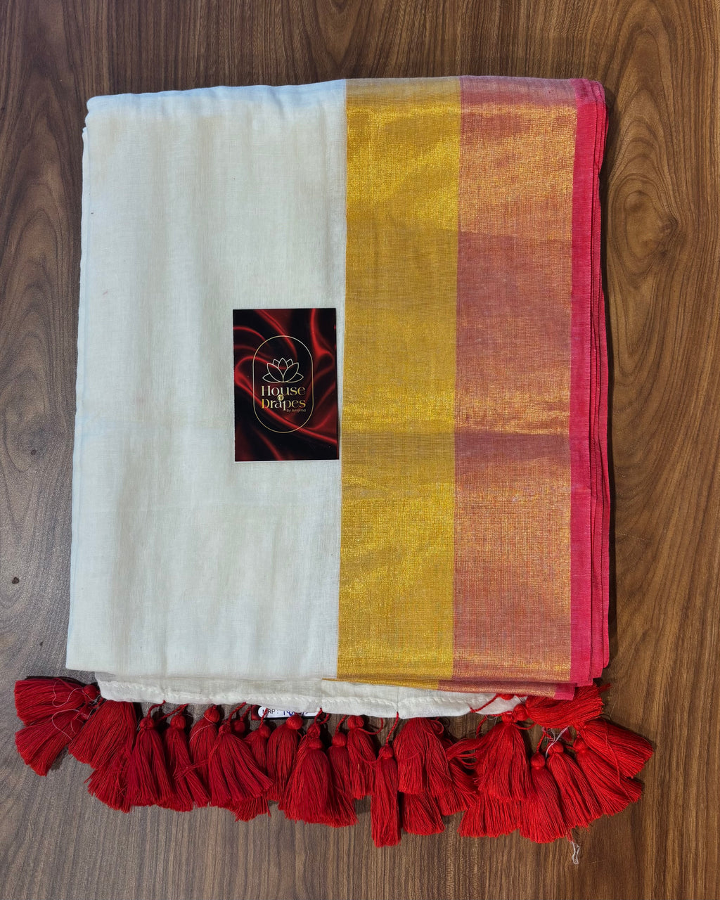 Mul cotton saree with red-Golden kasavu