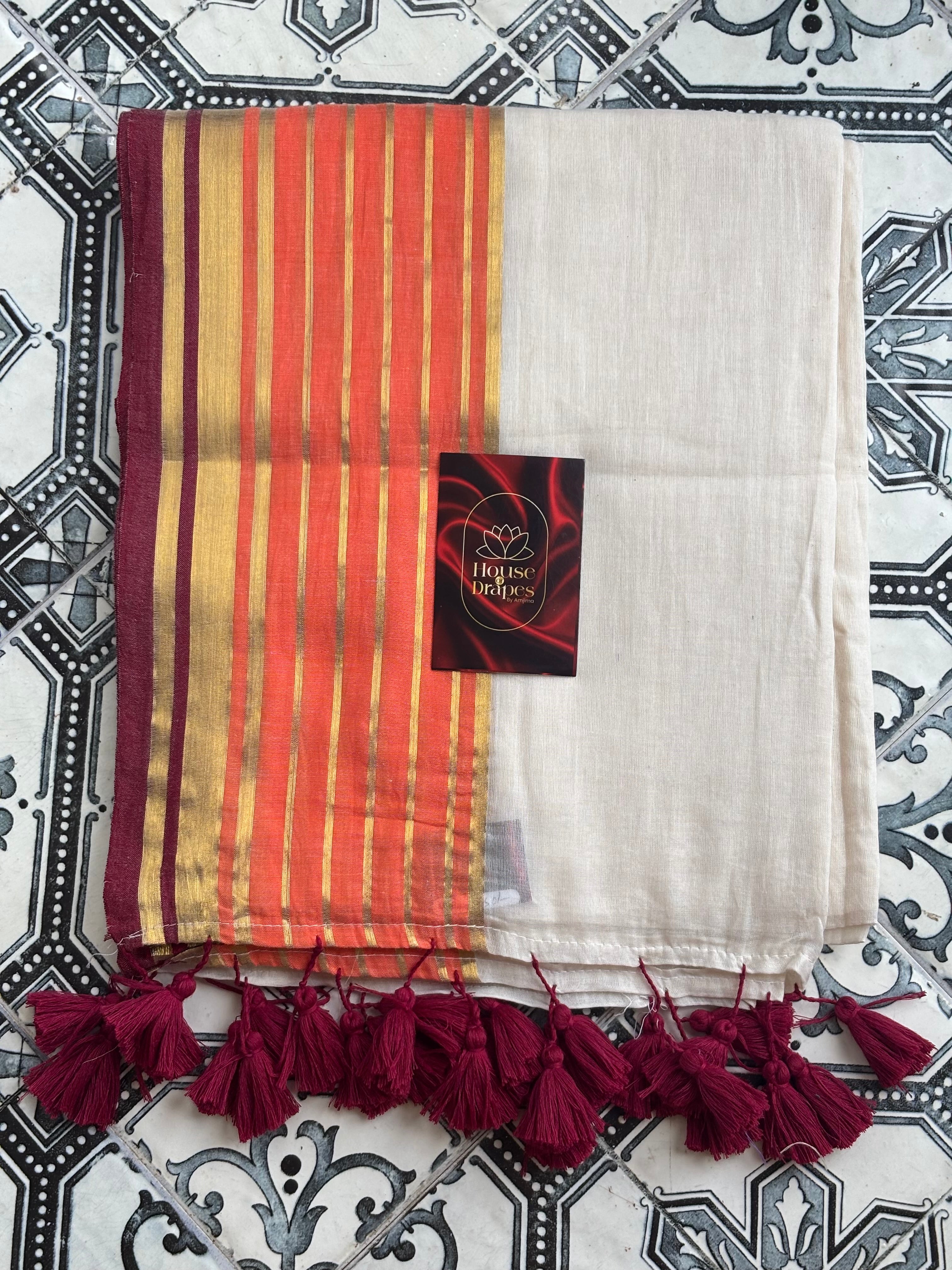 Orange border mul cotton