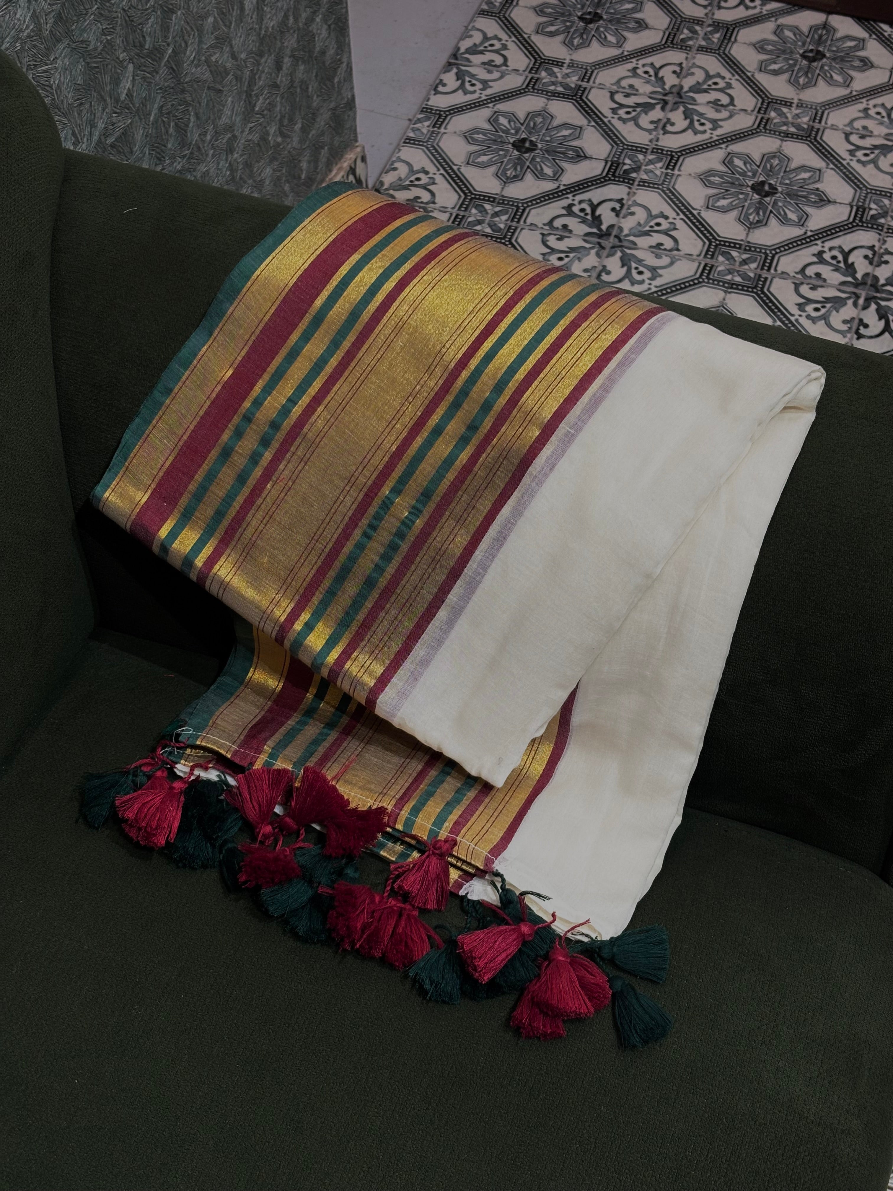 Kanchi border Mul cotton saree
