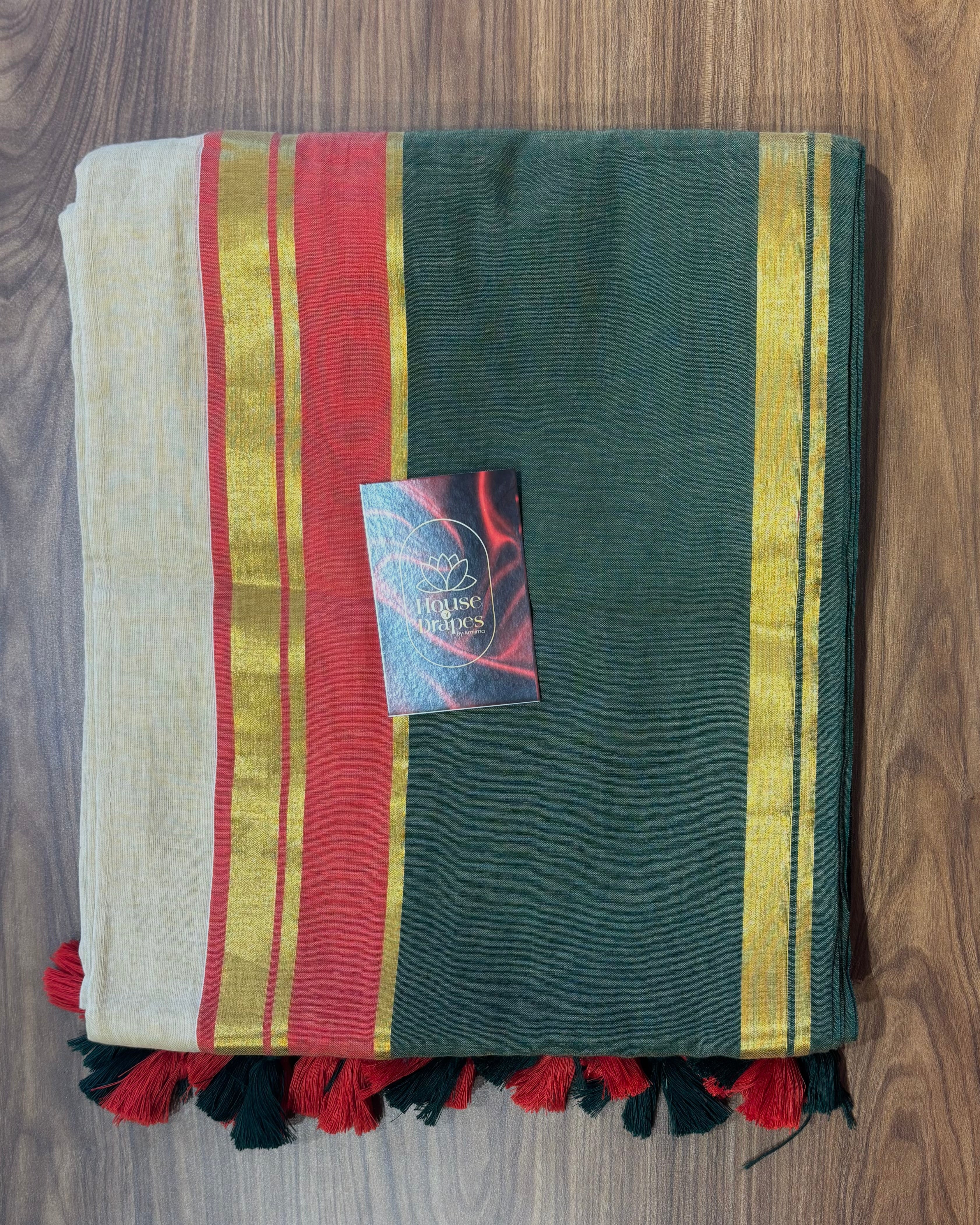 Mul cotton with green and orange border