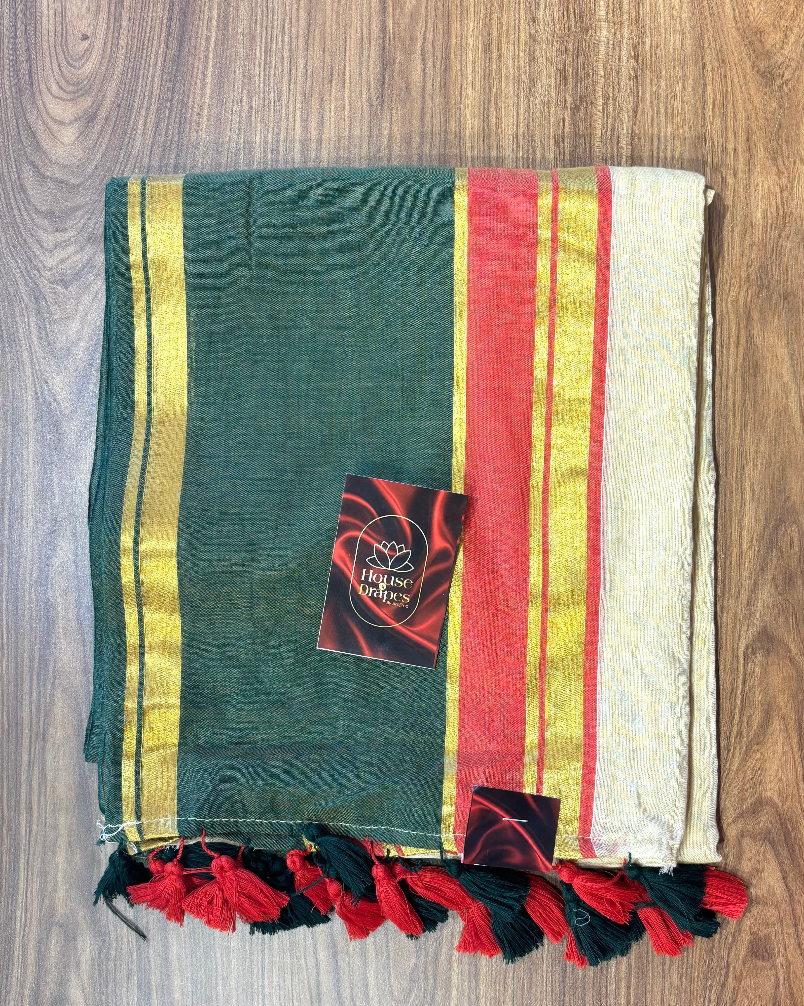 Mul cotton with green and orange border