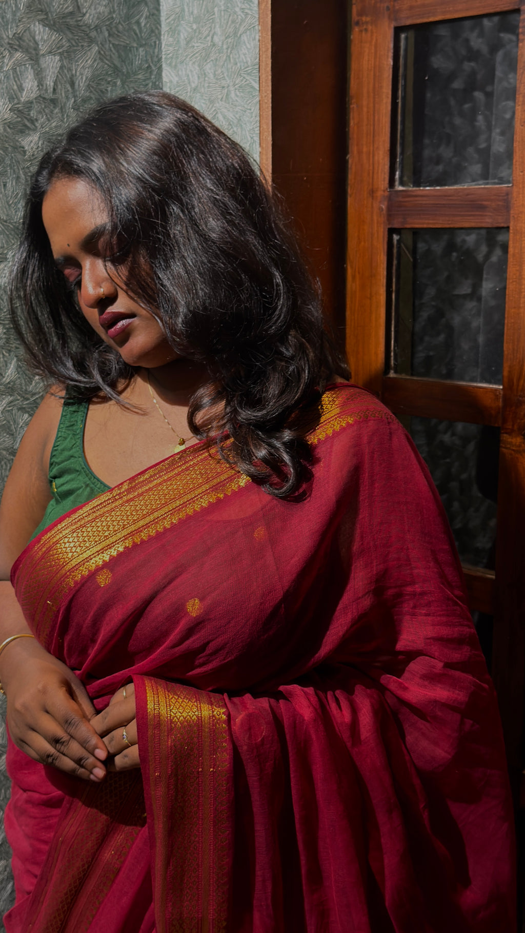 Maroon Mul cotton saree