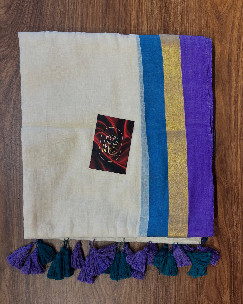 Blue and purple border mul cotton saree