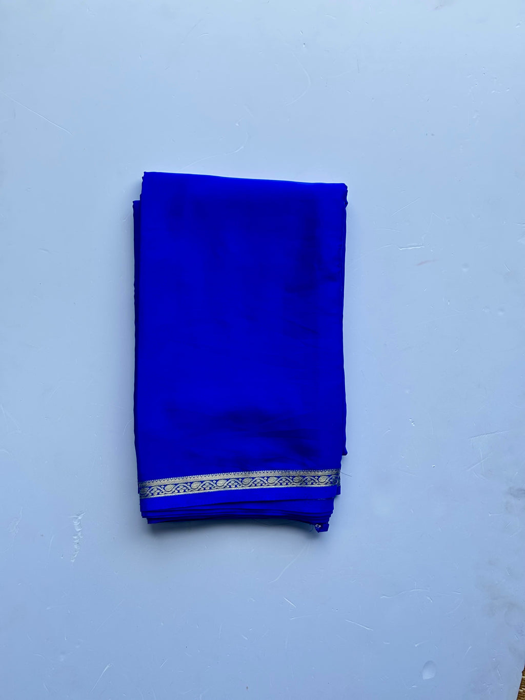Semi mysore silk | Royal blue small border