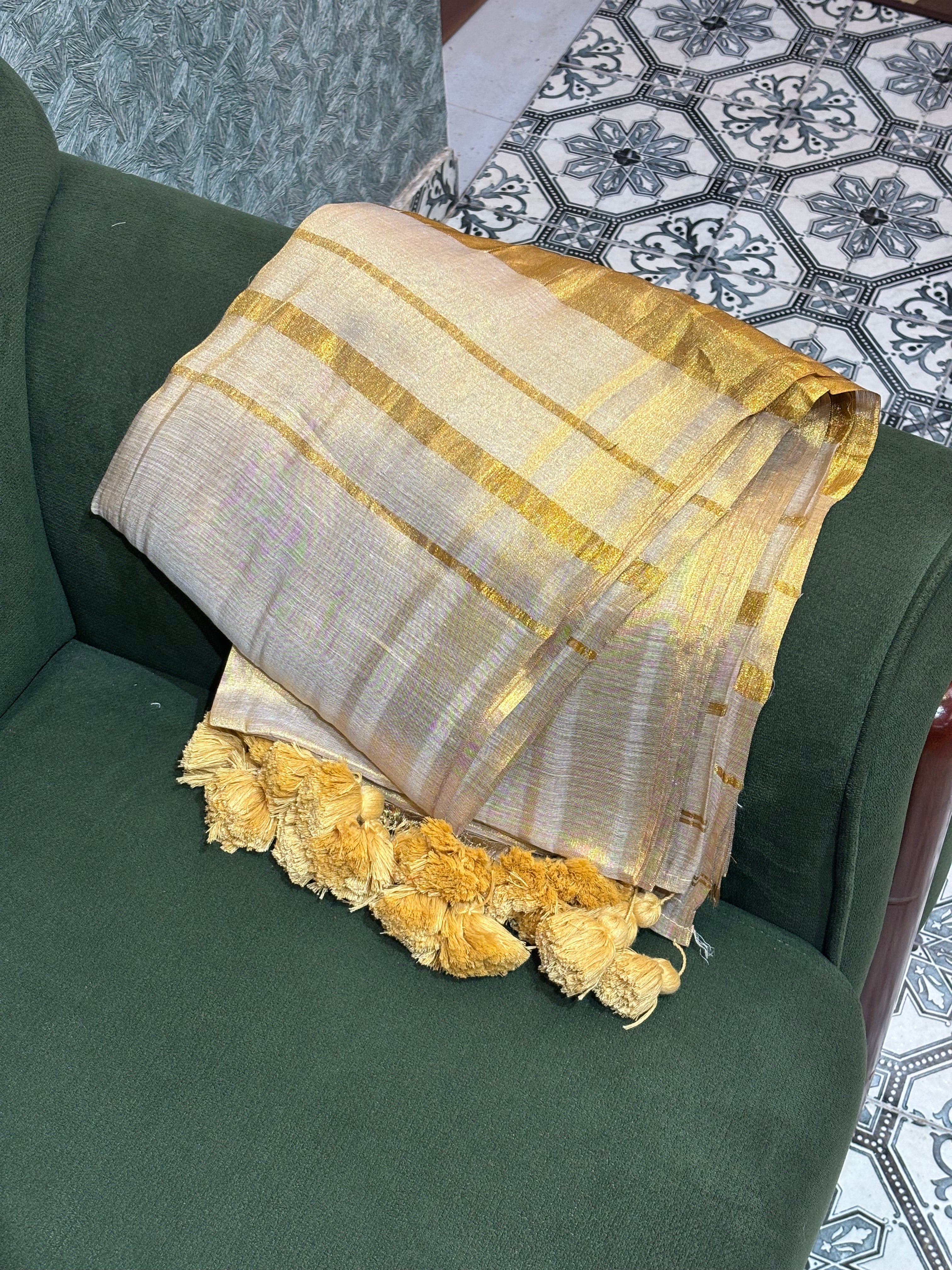 Tissue mull cotton saree