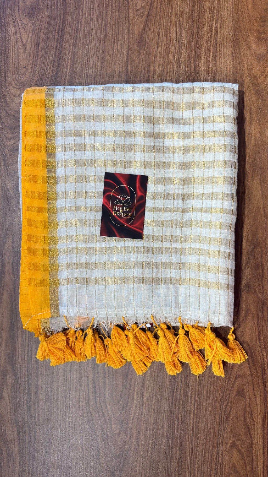 Mul cotton checks with yellow tussells