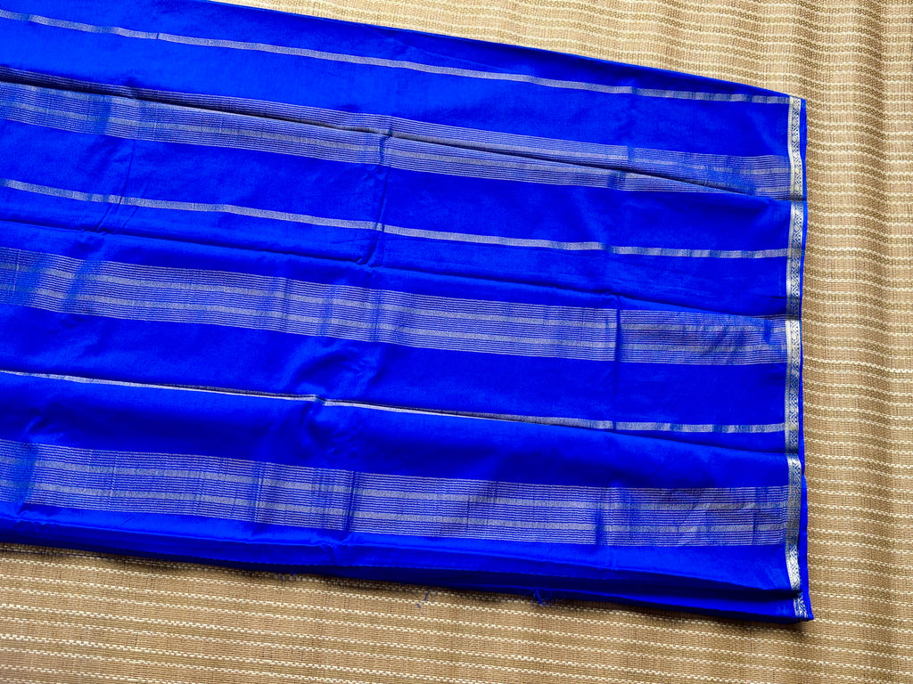 Semi mysore silk | Royal blue small border