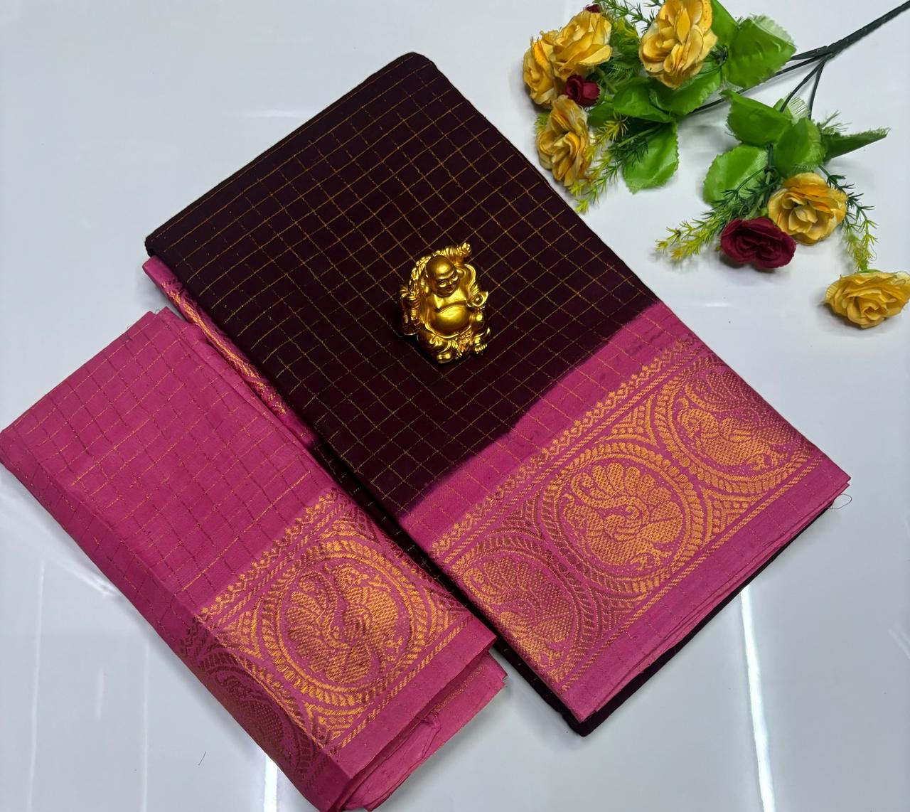 Sungudi checked saree | Pink and Maroon