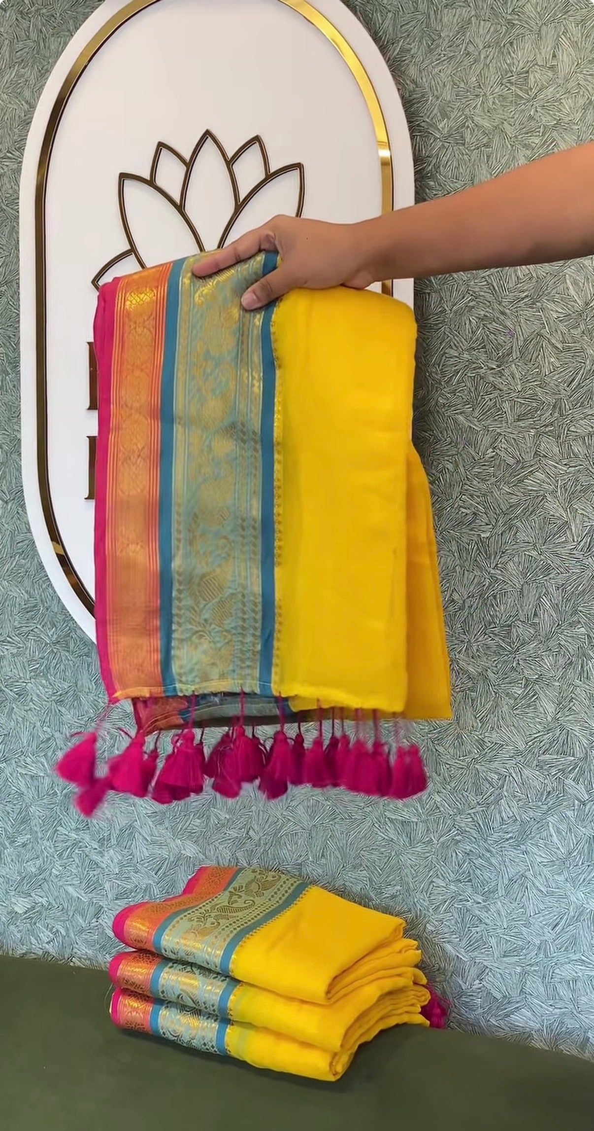 Yellow kanchi border saree