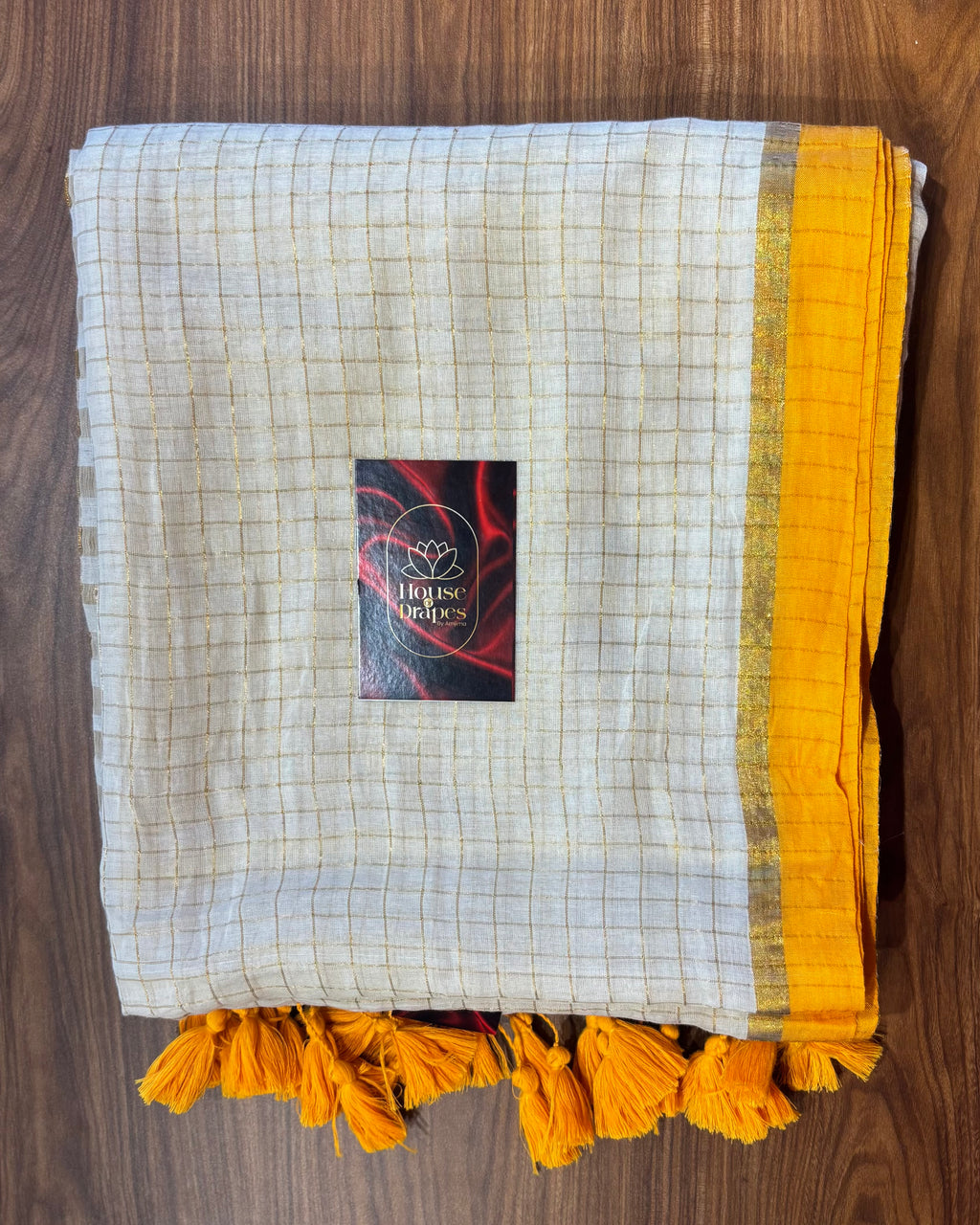 Mul cotton checks with yellow tussells