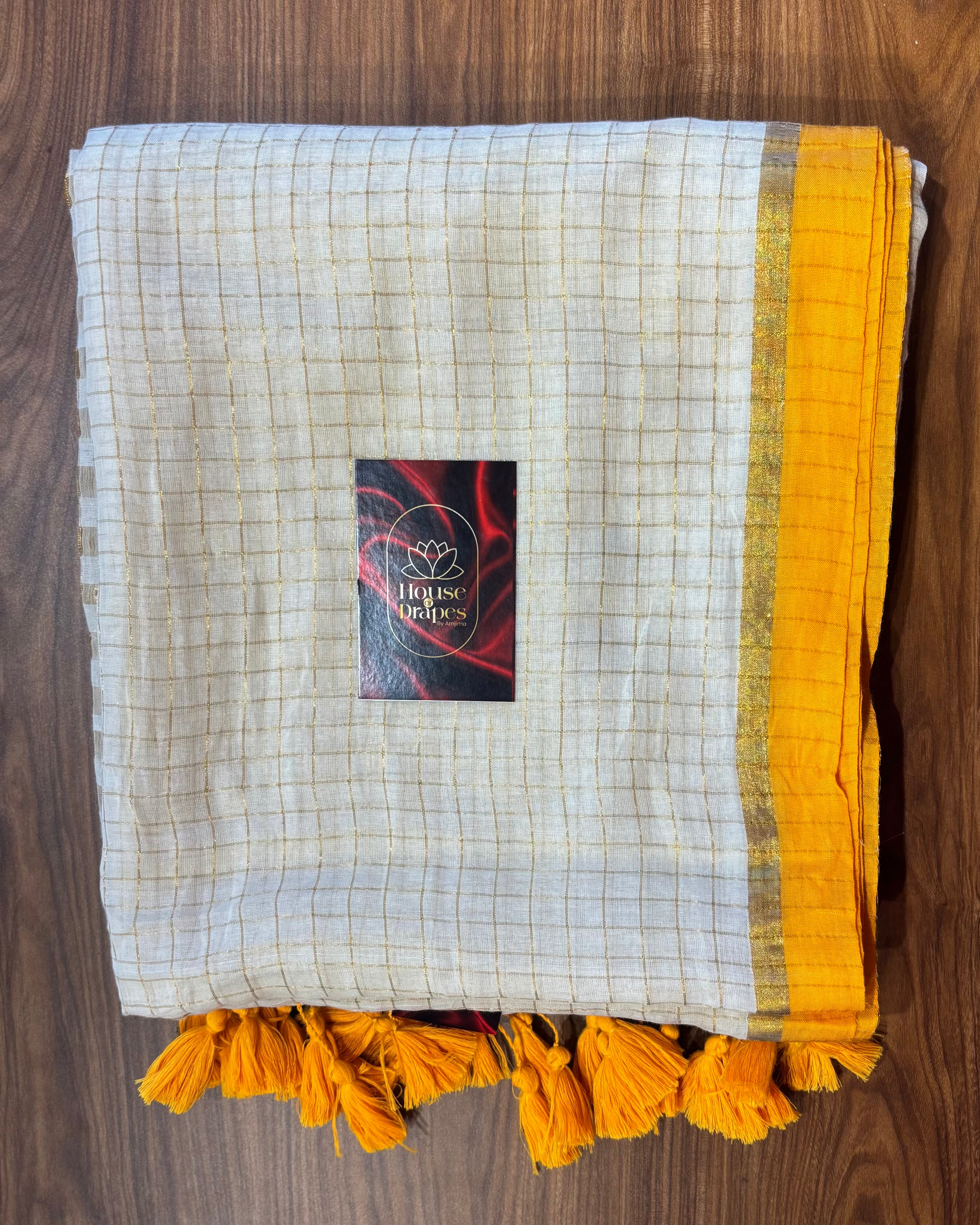 Mul cotton checks with yellow tussells