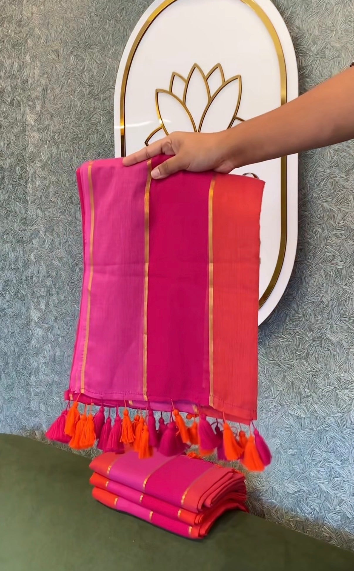 Multi pink orange Mul cotton saree