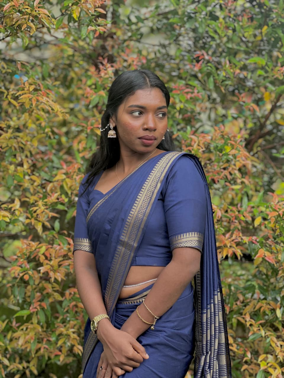 Semi Mysore Silk Saree with  Rich blue Zari Border