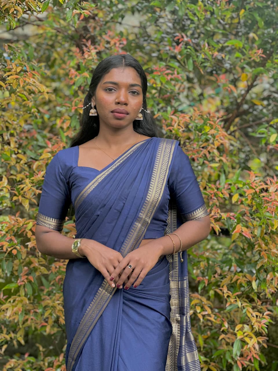 Semi Mysore Silk Saree with  Rich blue Zari Border