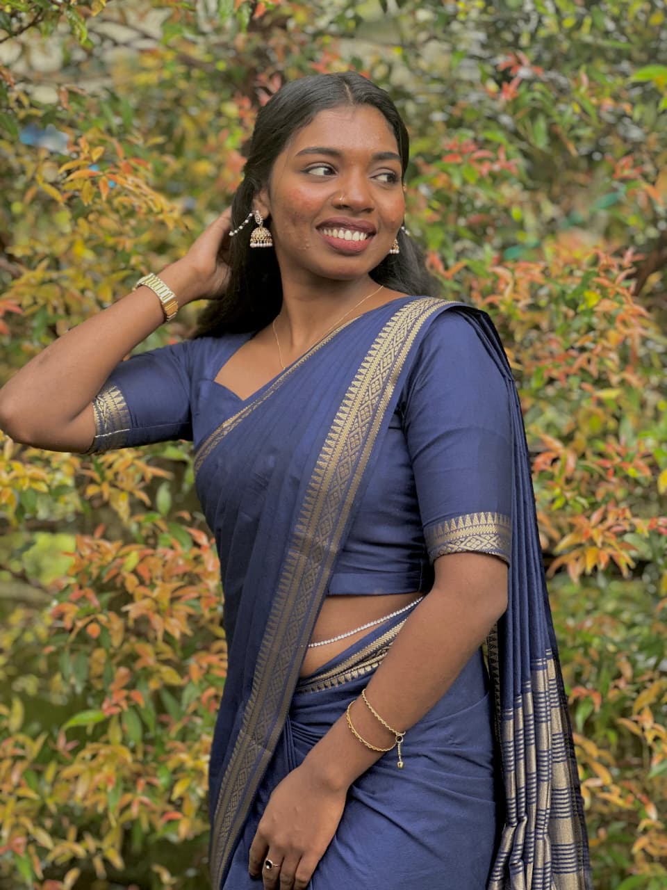 Semi Mysore Silk Saree with  Rich blue Zari Border