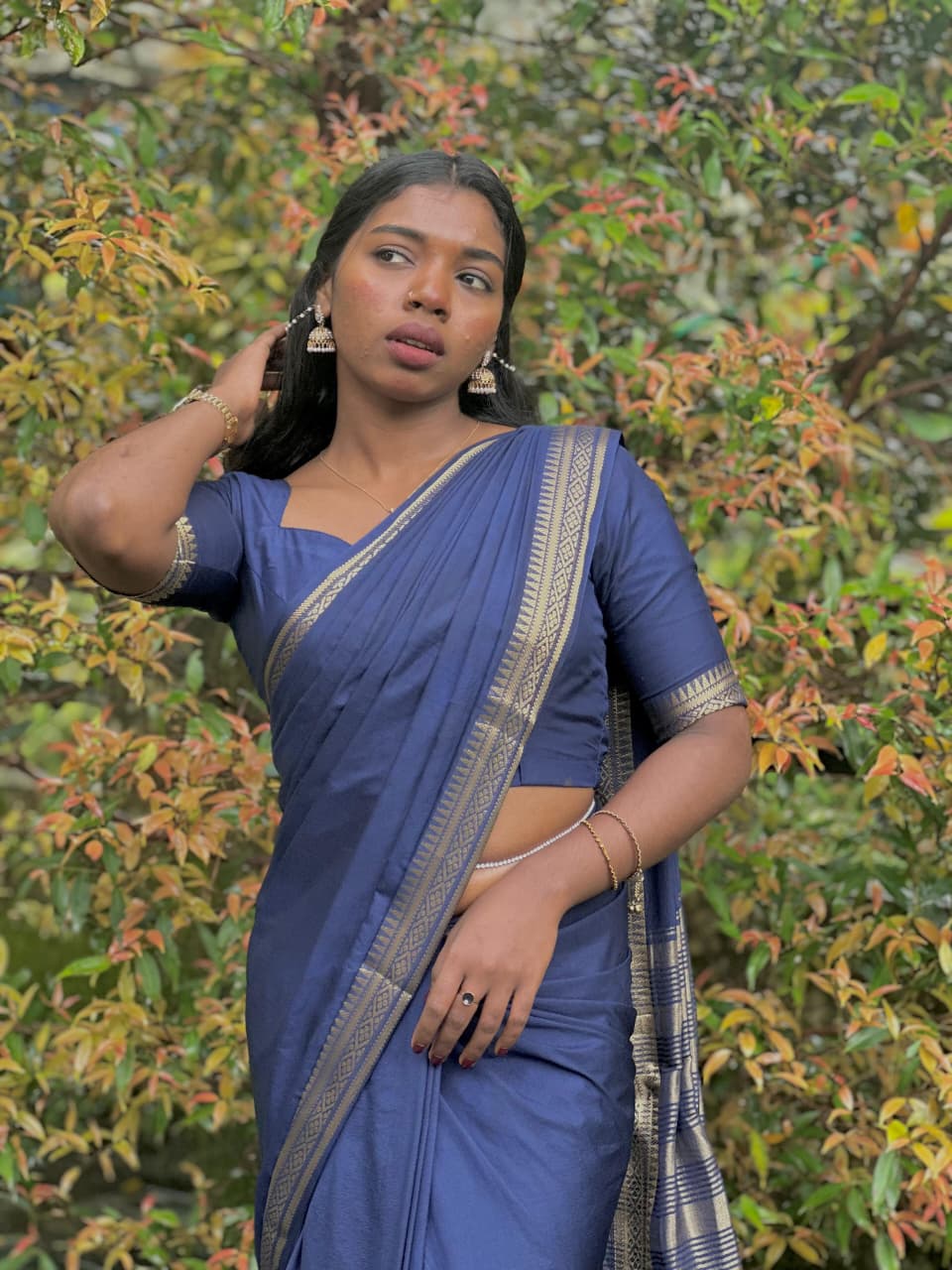 Semi Mysore Silk Saree with  Rich blue Zari Border