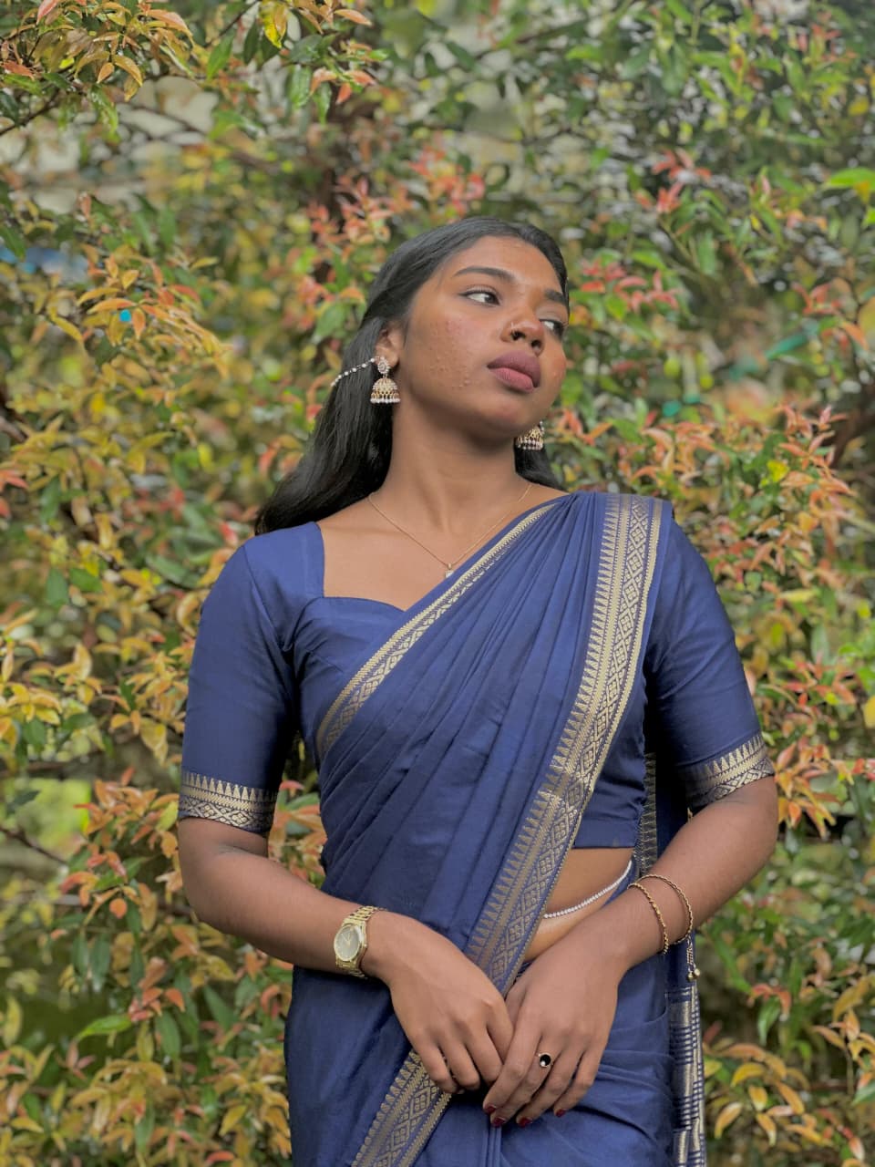 Semi Mysore Silk Saree with  Rich blue Zari Border