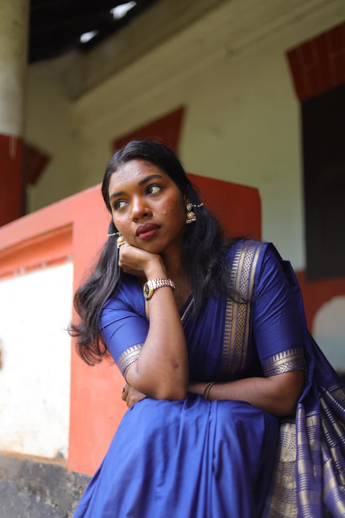 Semi Mysore Silk Saree with  Rich blue Zari Border