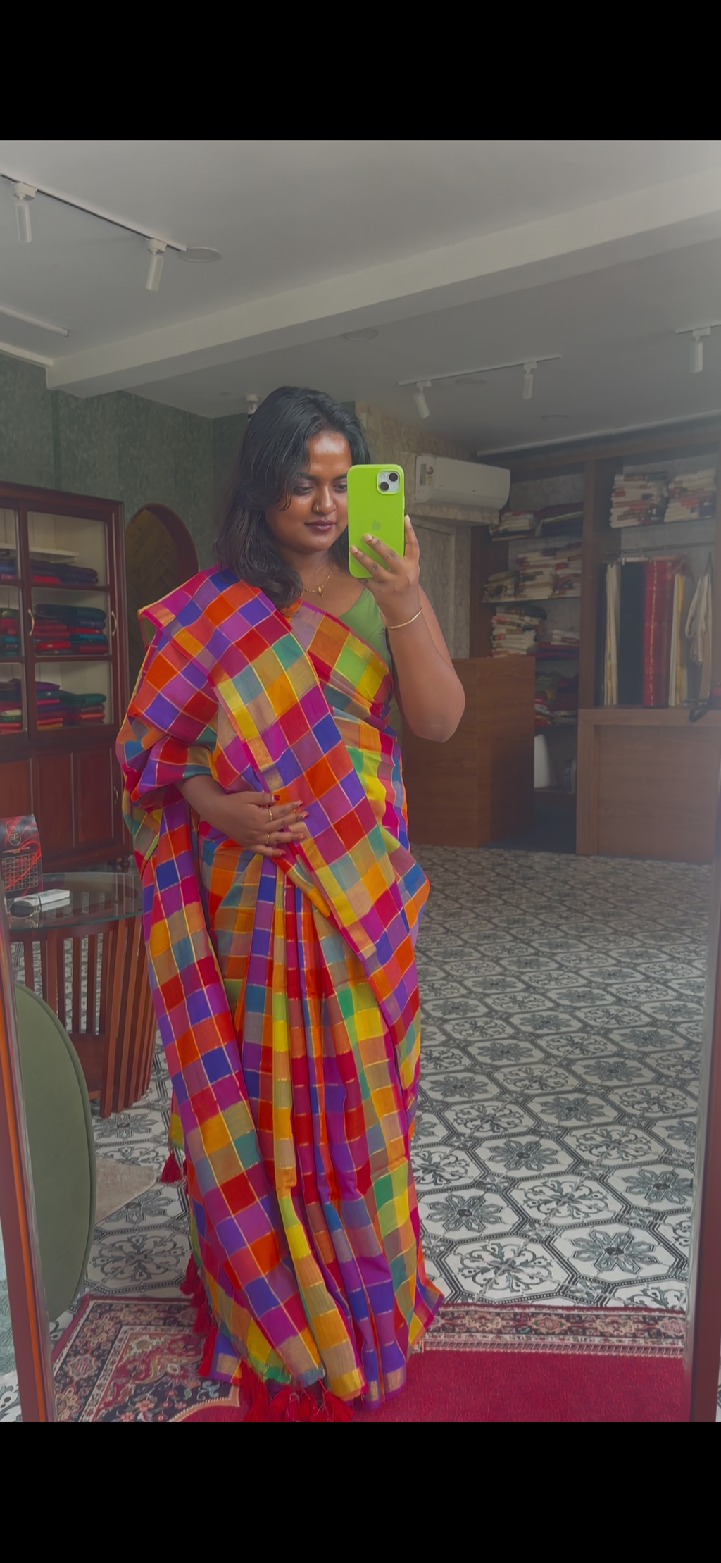 Multicolour madras check saree