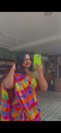 Multicolour madras check saree